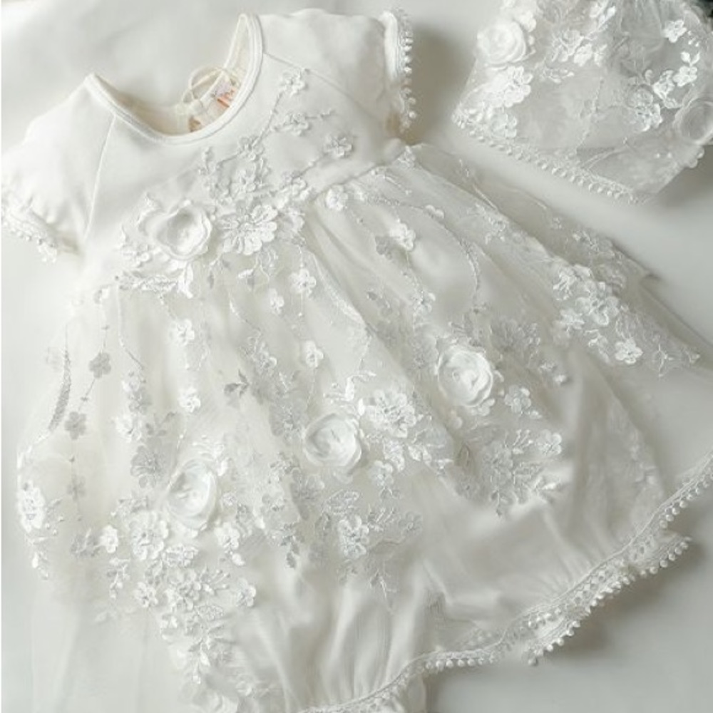 White floral baby dress, 6 months